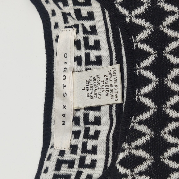 Geometric Knit Dress Fit & Flare Pullover Black White Career Academia Large - Picture 3 of 6